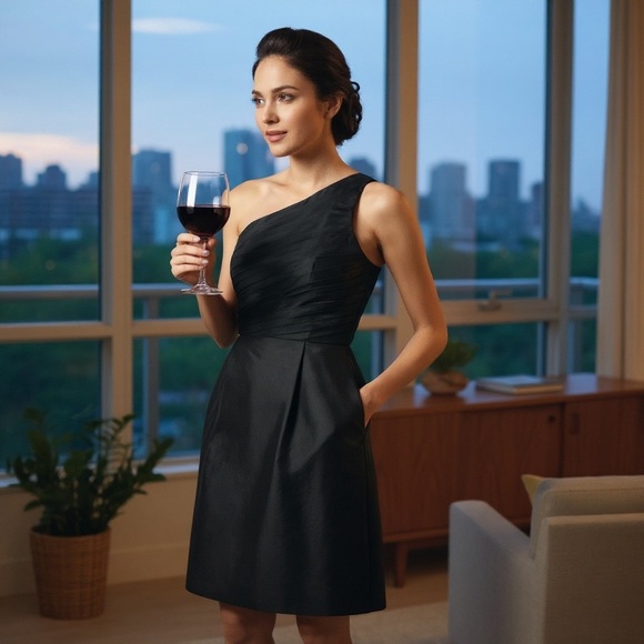 ML Monique Lhuillier Dresses & Skirts - Monique Lhuillier Bridesmaids One Shoulder Taffeta Dress cocktail HOCO LBD sz10